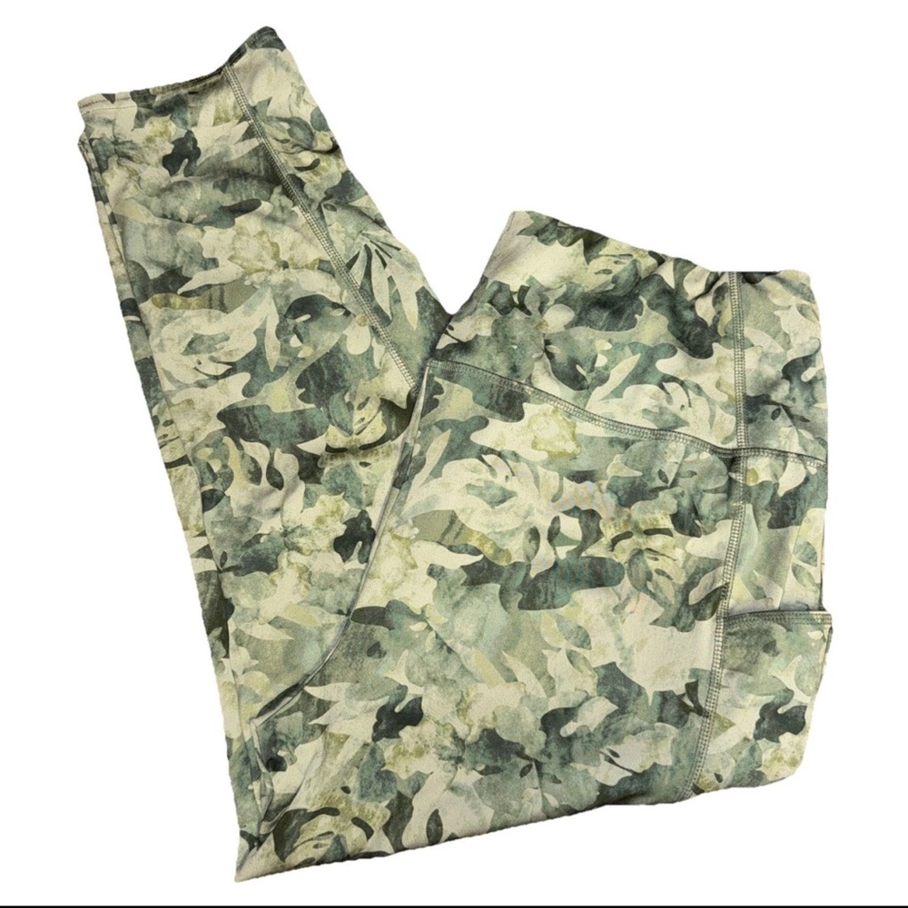 Chicos Zenergy Floral Green Size 3 Leggings Monstera Tropical Athleisure Yoga